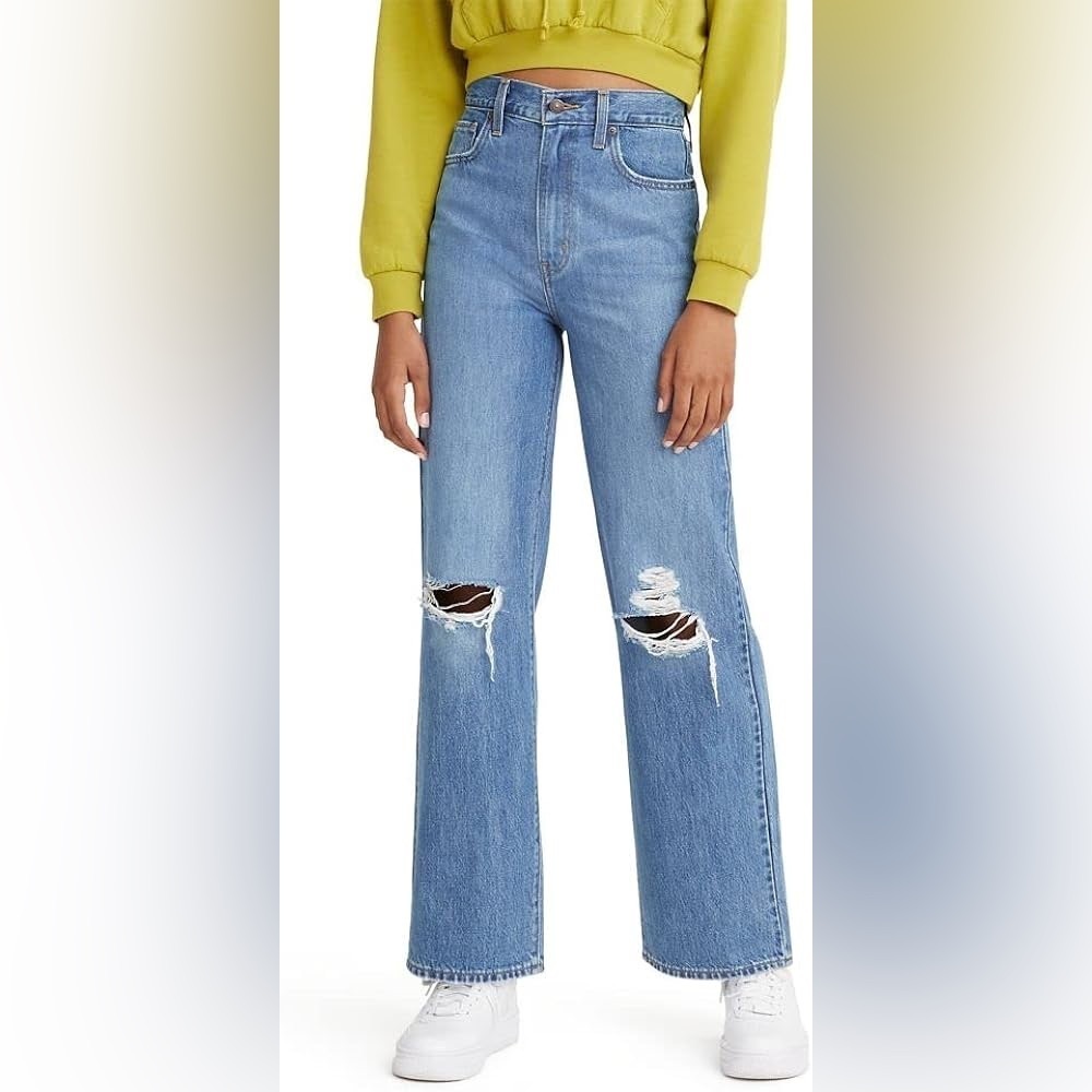 Levi’s.Baggy High Waisted Straight Distressed Lightweight Denim Jeans 28 W 29 L